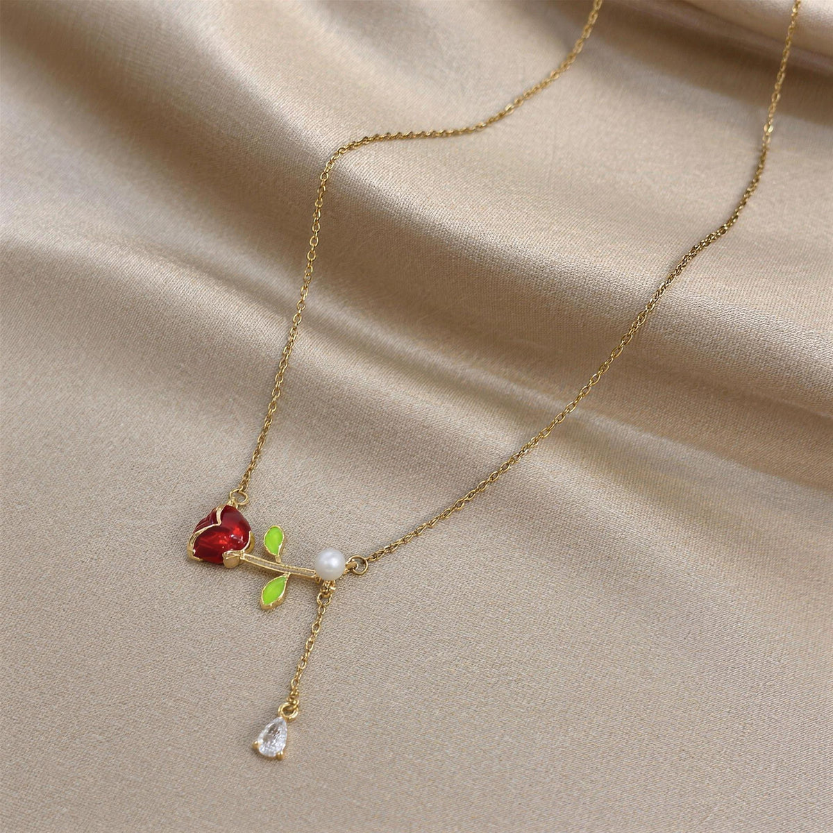 The Pearl Rose necklace shown at its true size