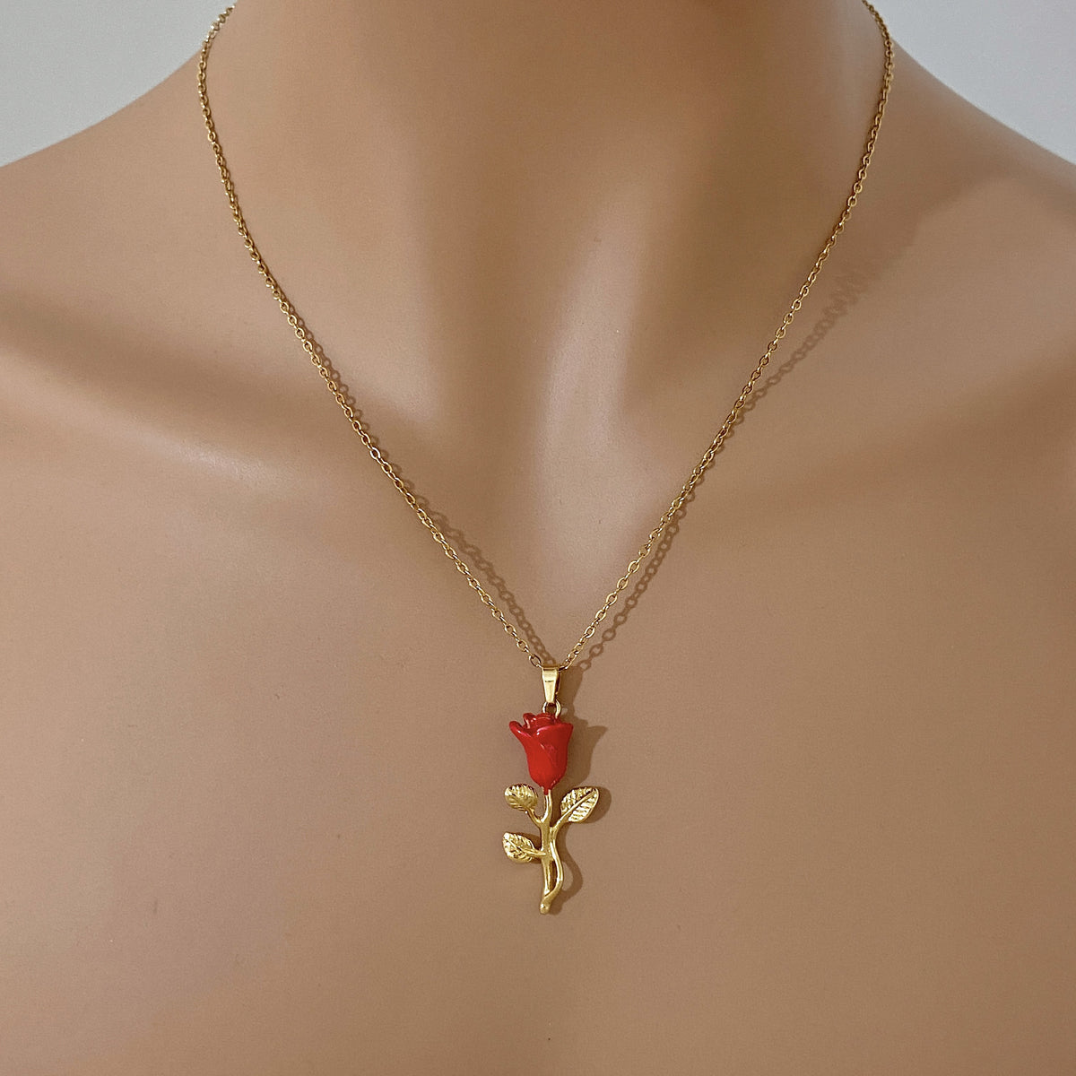 The Enchanted Rose necklace shown at its true size