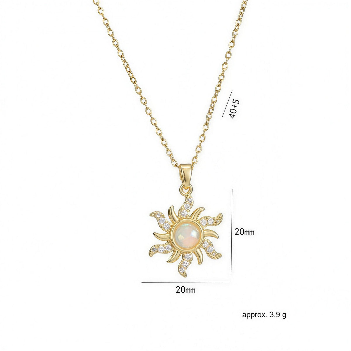 Size guide: 20 mm sun pendant on a 40 + 5 cm chain