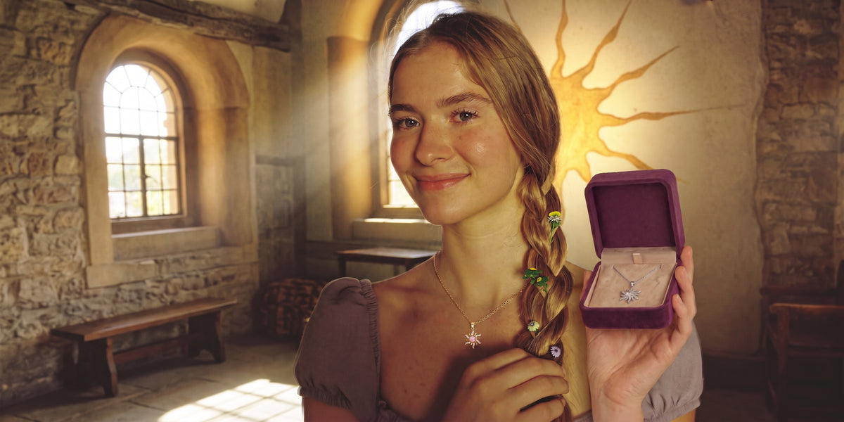 The Rapunzel princess wearing her Storyelle necklace