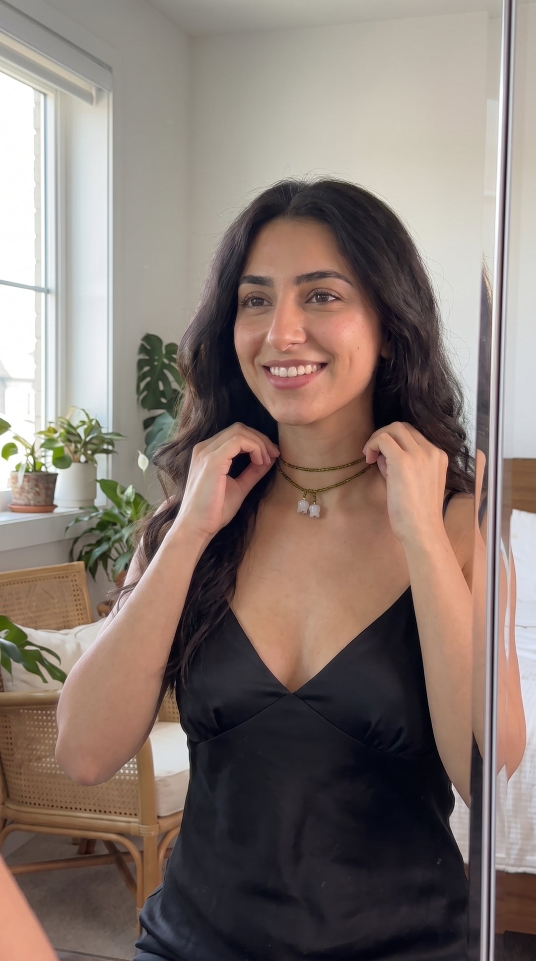 Renee M. wearing the Tiana Emerald Lily